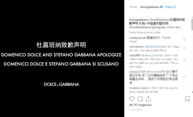 Dolce & Gabbana'nın Patronları Çin'den Özür Diledi!