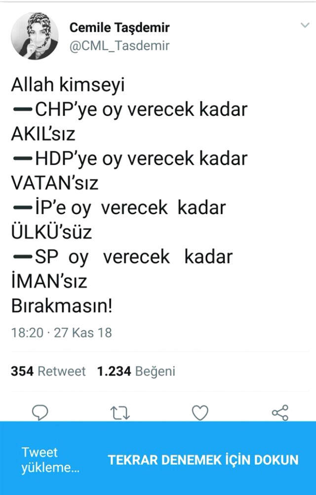 Ak Parti'li Yöneticinin Attığı Tweet Olay Oldu: Allah Kimseyi Saadet Partisi'ne Oy Verecek Kadar İmansız Bırakmasın