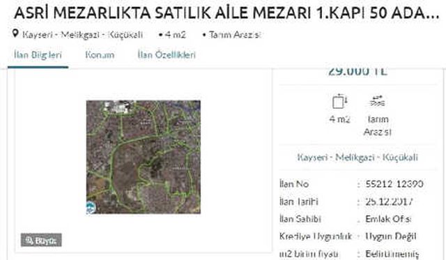 Kayserili Vatandaş, 4 Metrelik Mezar Yerini İnternette 29 Bin TL'den Satışa Çıkardı