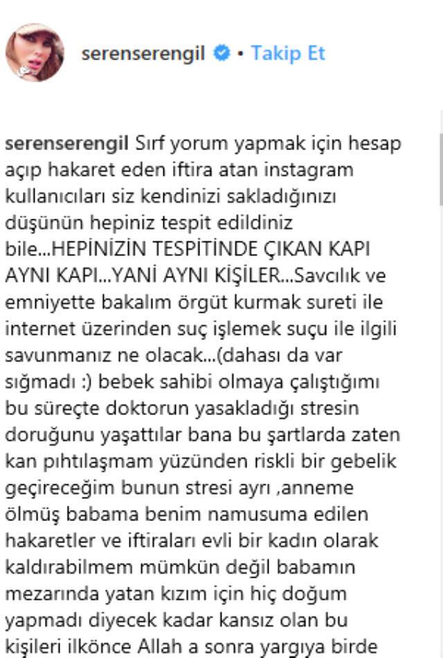 Seren Serengil, Hakkında Kötü Yorum Yapan Takipçilerinin İsimlerini Yazıp Savcılığa Suç Duyurusunda Bulundu
