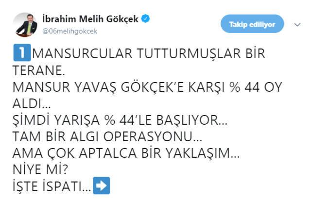 Melih Gökçek'ten 'Mansurculara': Milleti Enayi Yerine Koymayın