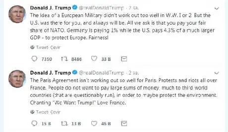 Trump: ABD Her Zaman Fransa'nın Yanında Trump: ABD Her Zaman Fransa'nın Yanında