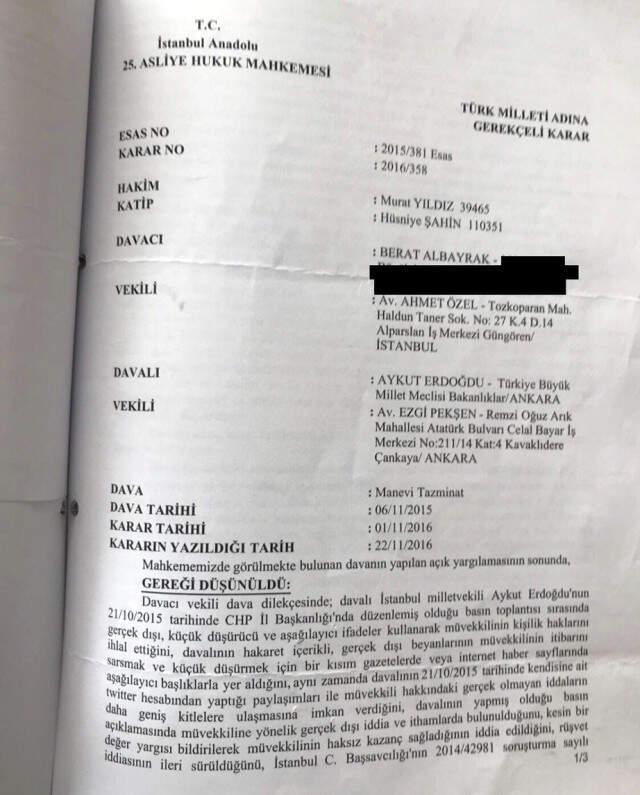 Bakan Berat Albayrak, CHP'li Aykut Erdoğdu'ya Karşı Açtığı Tazminat Davasını Kazandı