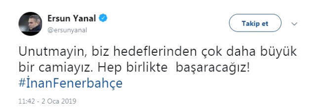 Ersun Yanal'dan Fenerbahçeli Taraftarlara Mesaj: Hep Birlikte Başaracağız