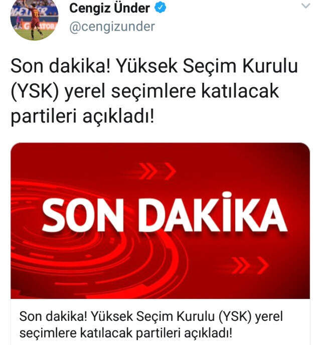 Milli Oyuncu Cengiz Ünder, Sosyal Medya Hesabından Yanlışlıkla Seçim Haberi Paylaştı