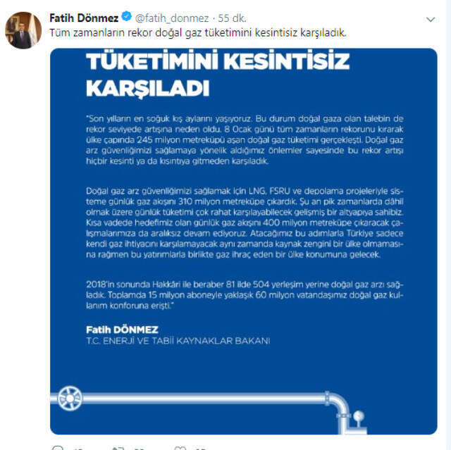 Günlük Doğal Gaz Tüketiminde Rekor Kırıldı