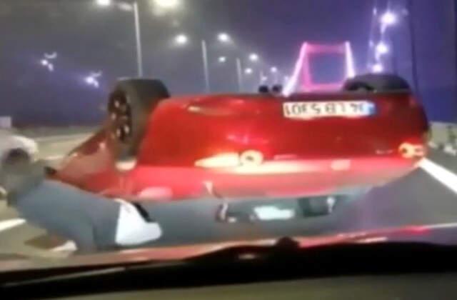 Köprüde Makas Atarak İlerleyen Trafik Magandasının Ölümden Döndüğü Anlar Kameralara Yansıdı