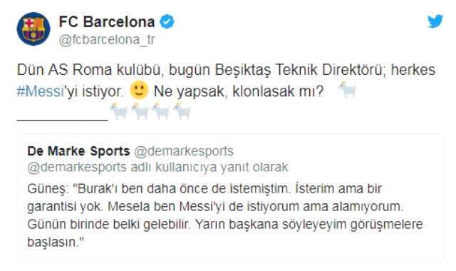 Barcelona Kulübü, yasamsal Medyadan Şenol Güneş'in Messi Sözlerine cevap Verdi