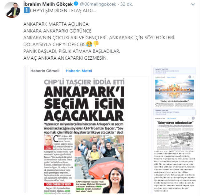Melih Gökçek, CHP'li Gamze Taşçıer'e Twitter'dan Yüklendi