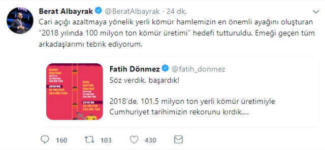 Hazine ve Maliye Bakanı Berat Albayrak Duyurdu: 100 Milyon Ton Ürettik, Hedef Tutturuldu