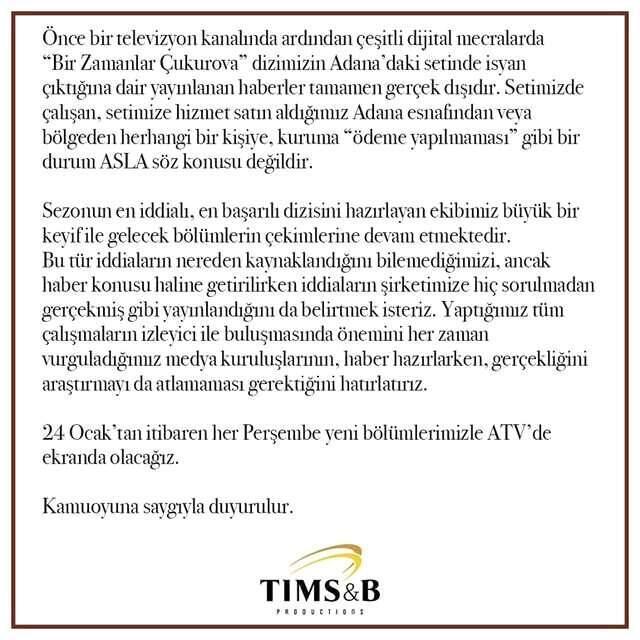 Bir Zamanlar Çukurova'nın Yapımcısından Flaş 'İsyan' Açıklaması