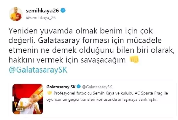 Galatasaray'ın Kiraladığı Semih Kaya: Yuvamda Olmak Benim İçin Çok Değerli Galatasaray'ın Kiraladığı Semih Kaya: Yuvamda Olmak Benim İçin Çok Değerli