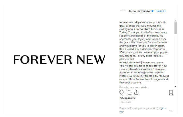 Avustralyalı Giyim ve Aksesuar Markası Forever New, Türkiye'den Ayrılıyor