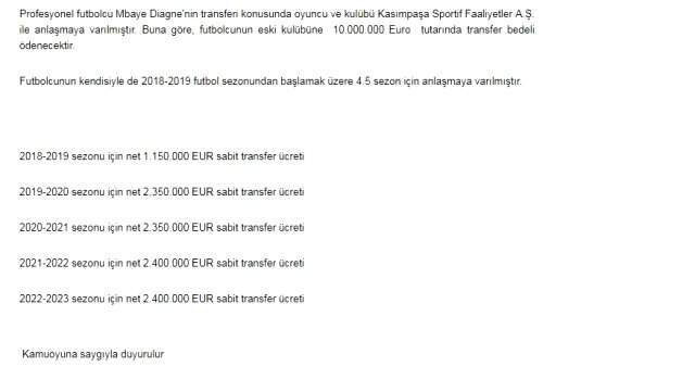 Galatasaray, Diagne İçin Kasımpaşa'ya Ne Kadar Ödeyecek? İşte Resmi Açıklama
