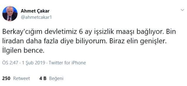 Ahmet Çakar'dan 'Aylık Kazancım Bin Lira' Diyen Berkay'a Ağır Gönderme: İşsizlik Maaşına Başvur