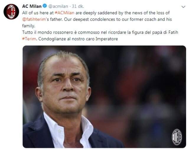 Milan'dan Fatih Terim'e Başsağlığı Mesajı