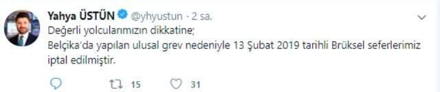 THY'nin Brüksel Seferleri İptal Edildi