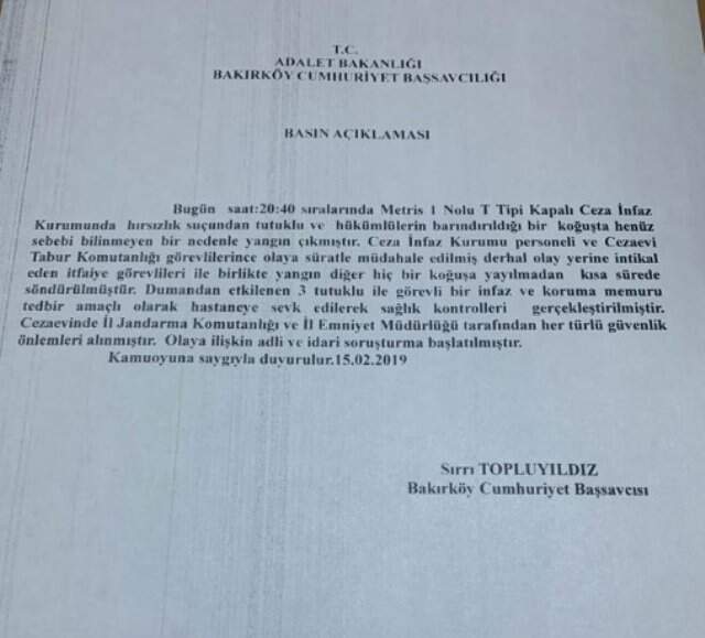 Metris Cezaevinde Yangın Çıktı! Dumandan Etkilenen Mahkumlar Hastaneye Kaldırıldı