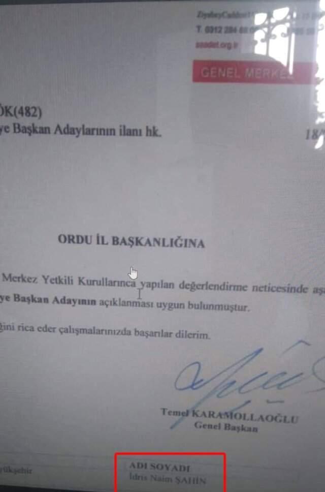 Son Dakika! Adı CHP ve İYİ Parti ile Anılan Eski AK Partili İdris Naim Şahin, Saadet Partisi'nden Ordu Adayı Oldu