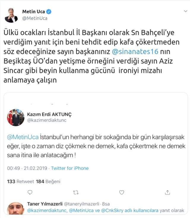 Ülkü Ocakları Başkanı, Metin Uca'yı Tehdit Etti: Diz Çökmek Nedir Anlatacağım!