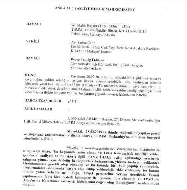 CHP Milletvekili Başarır, Erdoğan'a 33 TL'lik Tazminat Davası Açtı