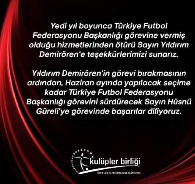 Kulüpler Birliği'nden Yıldırım Demirören'e Teşekkür