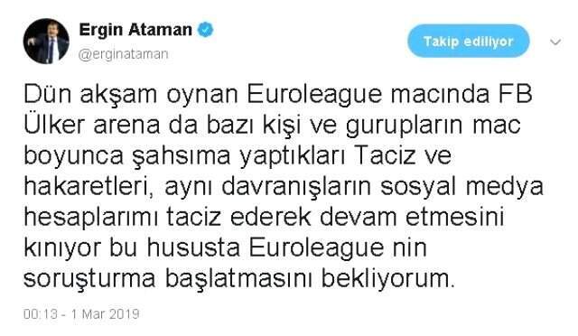 Anadolu Efes Başantrenörü Ergin Ataman'dan Euroleague'e Fenerbahçe Çağrısı