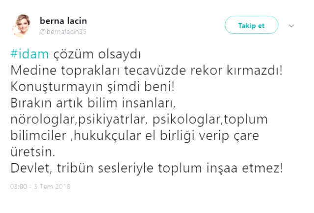 Medine Tweetiyle Tepki Gören Berna Laçin'e, İstanbul Anadolu Cumhuriyet Başsavcılığından Sürpriz Karar!