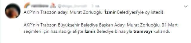 AK Parti'nin Trabzon Adayı Zorluoğlu, Afişinde İzmir Tramvayını Kullandı