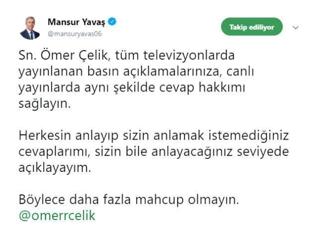 Mansur Yavaş, 'Sorularıma Cevap Ver' Diyen Ömer Çelik'e Meydan Okudu: Cevap Hakkımı Sağlayın