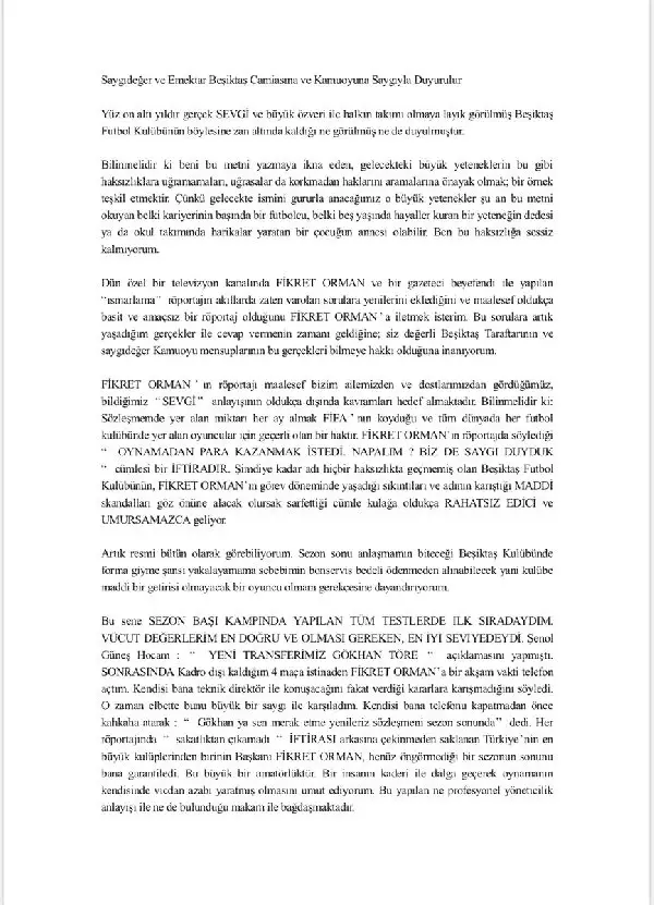 Gökhan Töre'den Fikret Orman'a Cevap