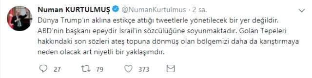 Hükümetten Trump'ın İsrail Açıklamasına Sert Tepki: Dünya Trump'ın Attığı Tweetlerle Yönetilecek Bir Yer Değil