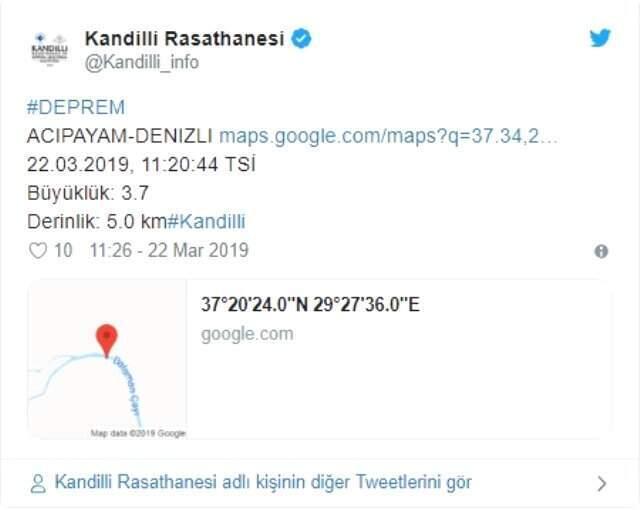 Son Dakika! Denizli Acıpayam'da 3,9 Büyüklüğünde Deprem Meydana Geldi
