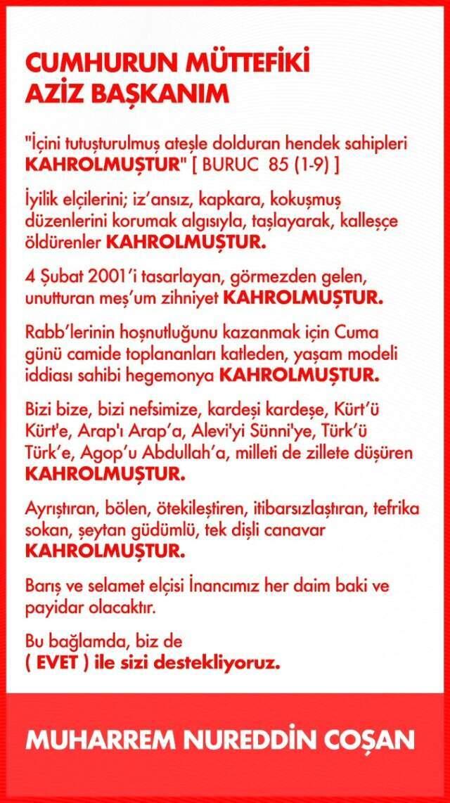 İskenderpaşa Cemaati, Cumhur İttifakı'nı Destekleyecek