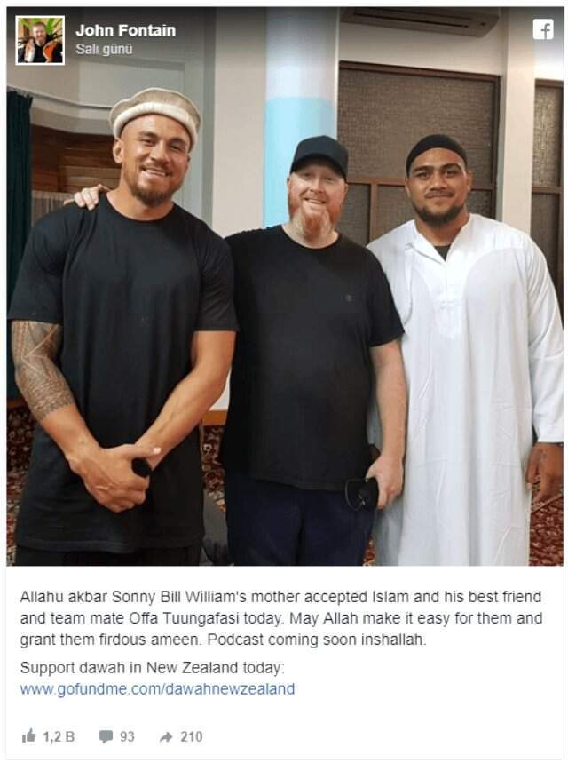 Yeni Zelandalı Sporcu Sonny Bill Williams'ın Annesi ve Takım Arkadaşı Müslüman Oldu