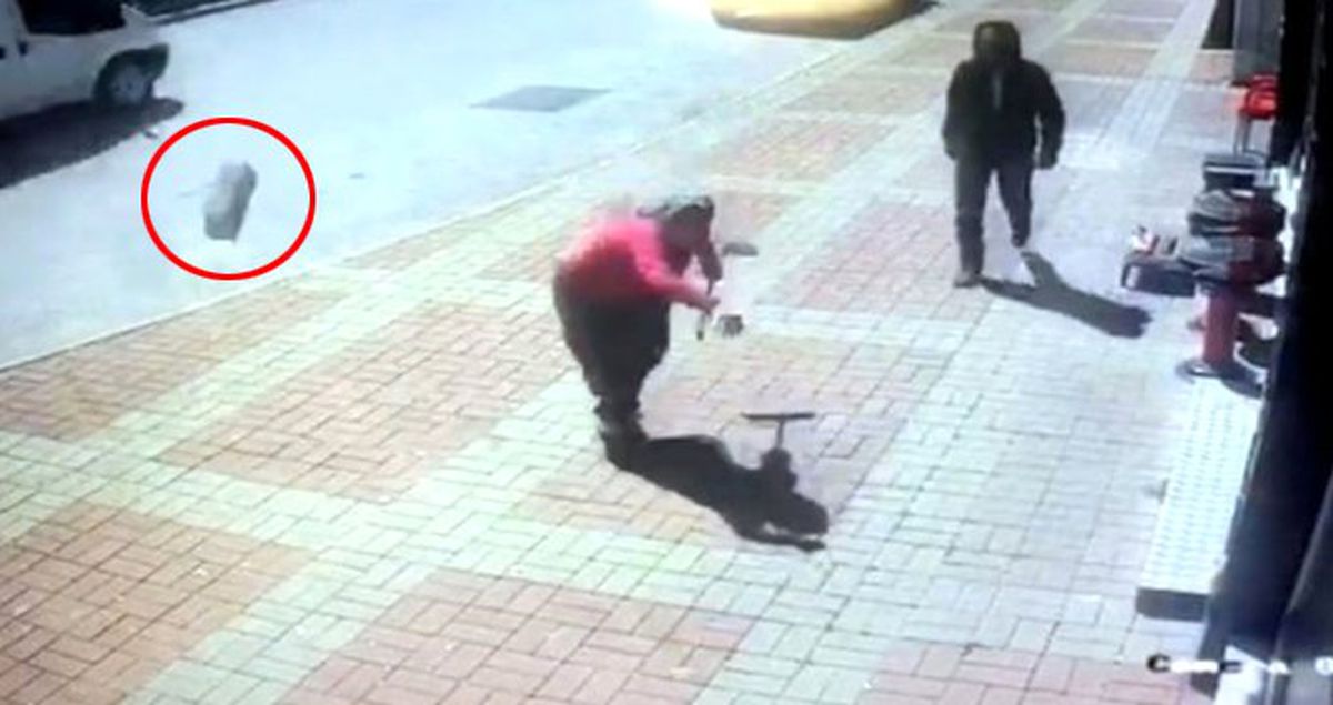 Kasap Önünde Kemik Bekleyen Köpeğe, Parke Taşıyla Saldıran Kadın Güvenlik Kamerasına Yansıdı