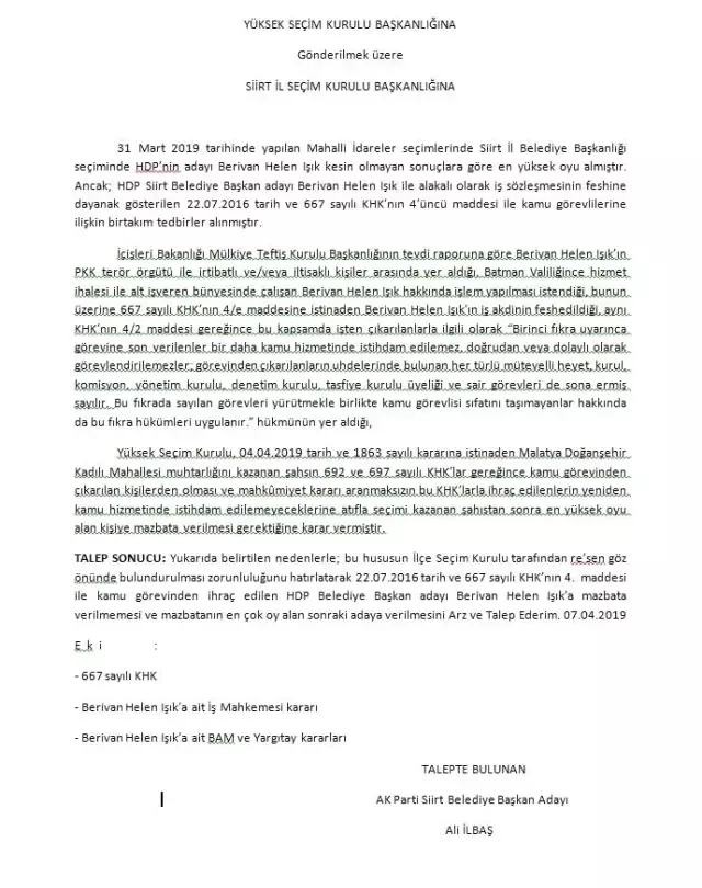 Hdp'li Siirt Belediye Başkan Adayının Mazbata Almasına 'Khk' İtirazı