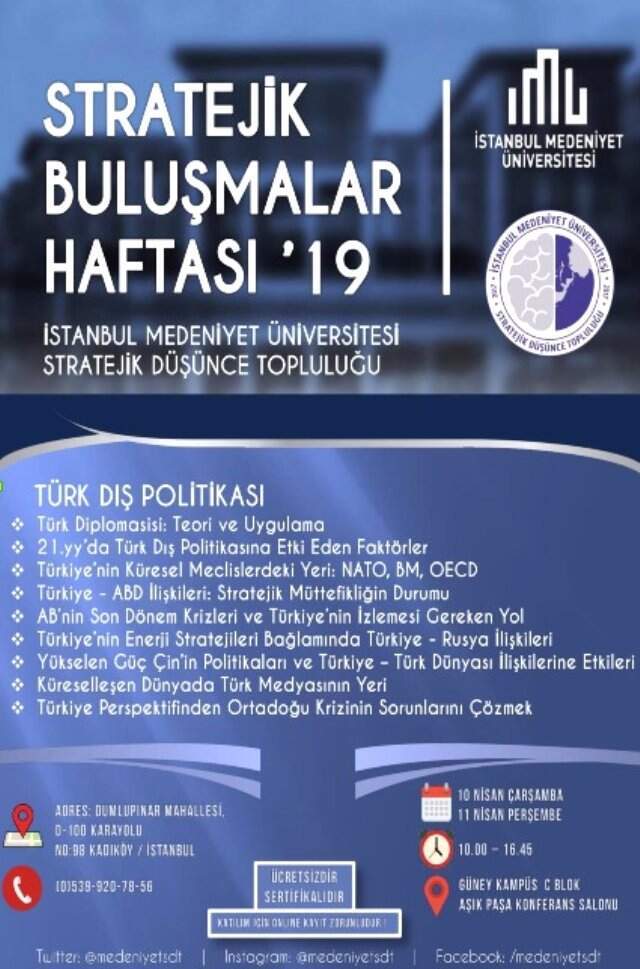 İstanbul Medeniyet Üniversitesi'nin Düzenlediği Stratejik Buluşmalar Haftasının İkincisi Düzenlenecek