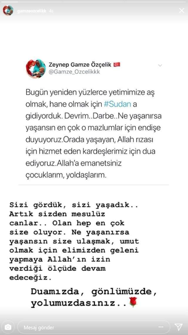 Gamze Özçelik, Sudan'daki Siyasi Krizden Dolayı Yardım Planlarını İptal Etti