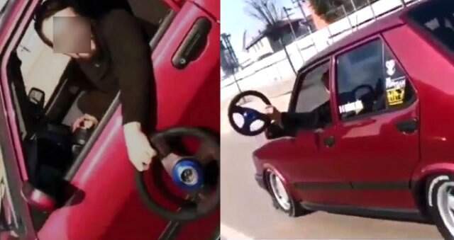 Trafikte Pes Dedirten Görüntüler! seyir Halinde Direksiyonu Söktü