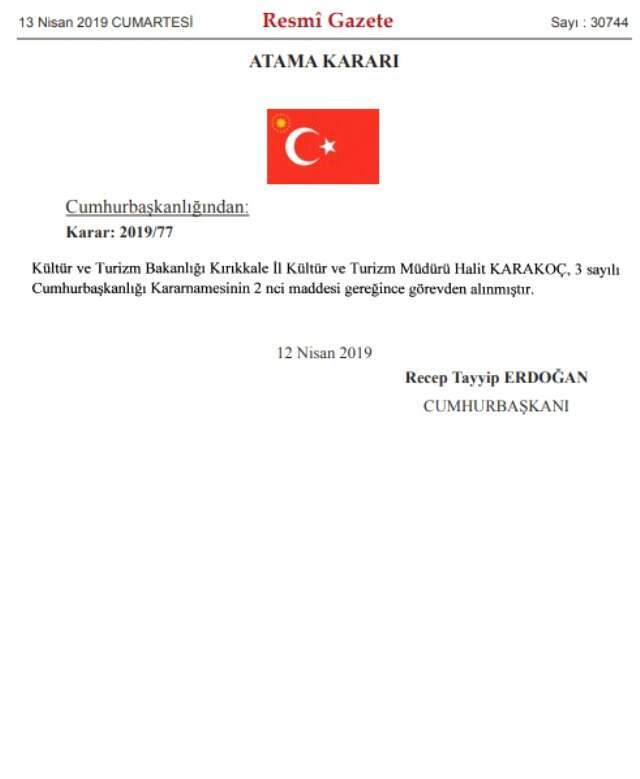 Kırıkkale Kültür ve Turizm Müdürü Görevden Alındı