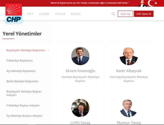 Ekrem İmamoğlu, CHP'nin Resmi Sitesine İstanbul Büyükşehir Belediye Başkanı Olarak Eklendi