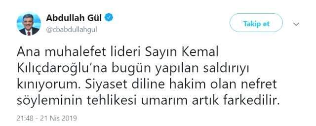 Abdullah Gül, Kılıçdaroğlu'na Yapılan Saldırıyı Kınadı: Umarım Artık Fark Edilir!