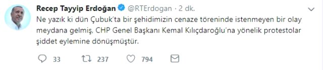 Erdoğan'dan Kılıçdaroğlu'na Atağa Birinci Yorum: İstenmeyen Bir Olay Meydana Gelmiştir