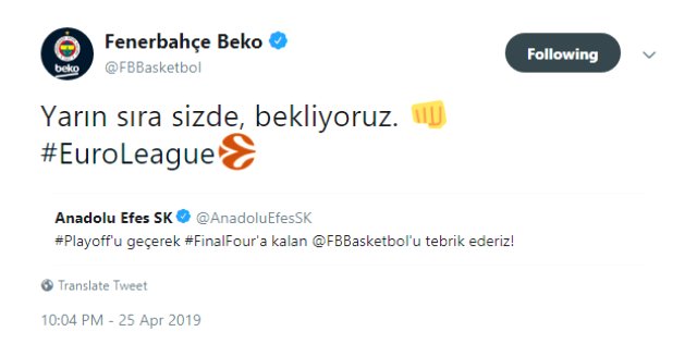 Anadolu Efes ve Fenerbahçe Beko'dan Centilmenlik Bildirileri