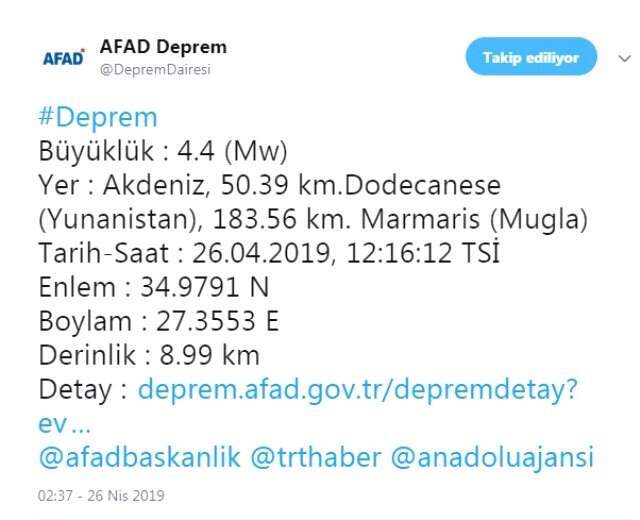 Son Dakika! Muğla'nın Marmaris İlçesinde 4,4 Büyüklüğünde Deprem Meydana Geldi