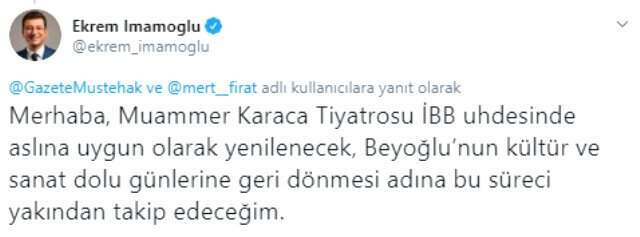Ekrem İmamoğlu, Muammer Karaca Tiyatrosu İçin Talimat Verdi