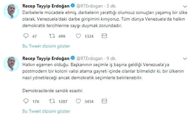 Son Dakika! Erdoğan'dan Venezuela'daki Darbe Girişimiyle İlgili Açıklama: Demokrasilerde Sandık Esastır