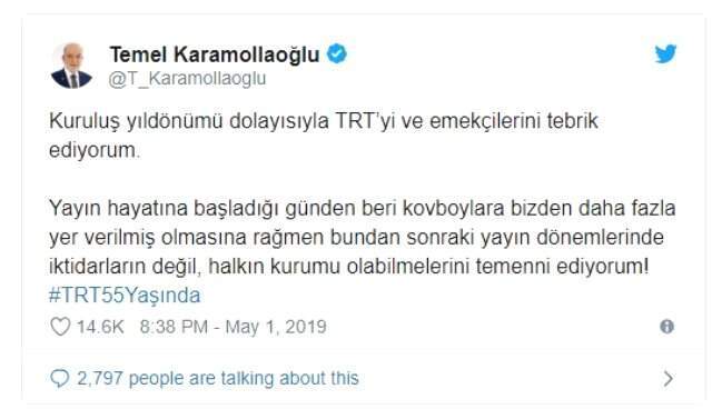 Temel Karamollaoğlu'ndan TRT Mesajı: Kovboylara Bizden Fazla Yer Verdiler