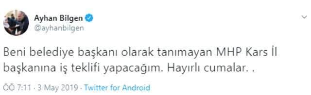 HDP'li Ayhan Bilgen, MHP'li Başkana İş Teklifinde Bulunacak